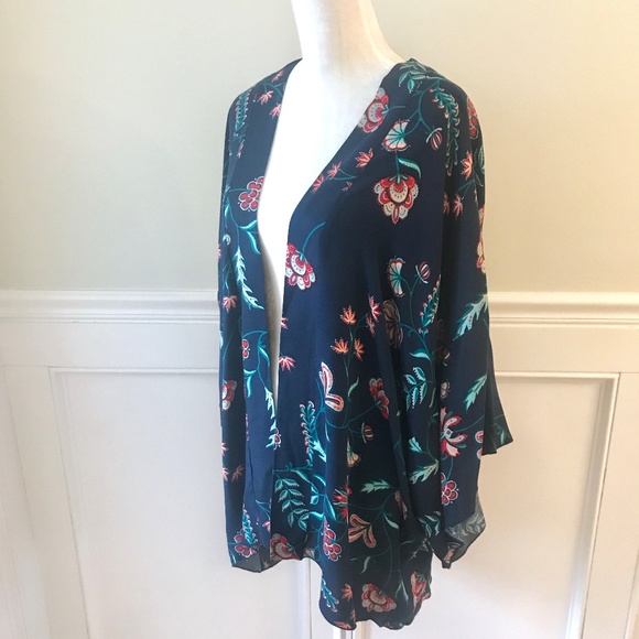 Renee C. Tops - RENEE C Floral Print Navy Boho Kimono Top-USA MADE